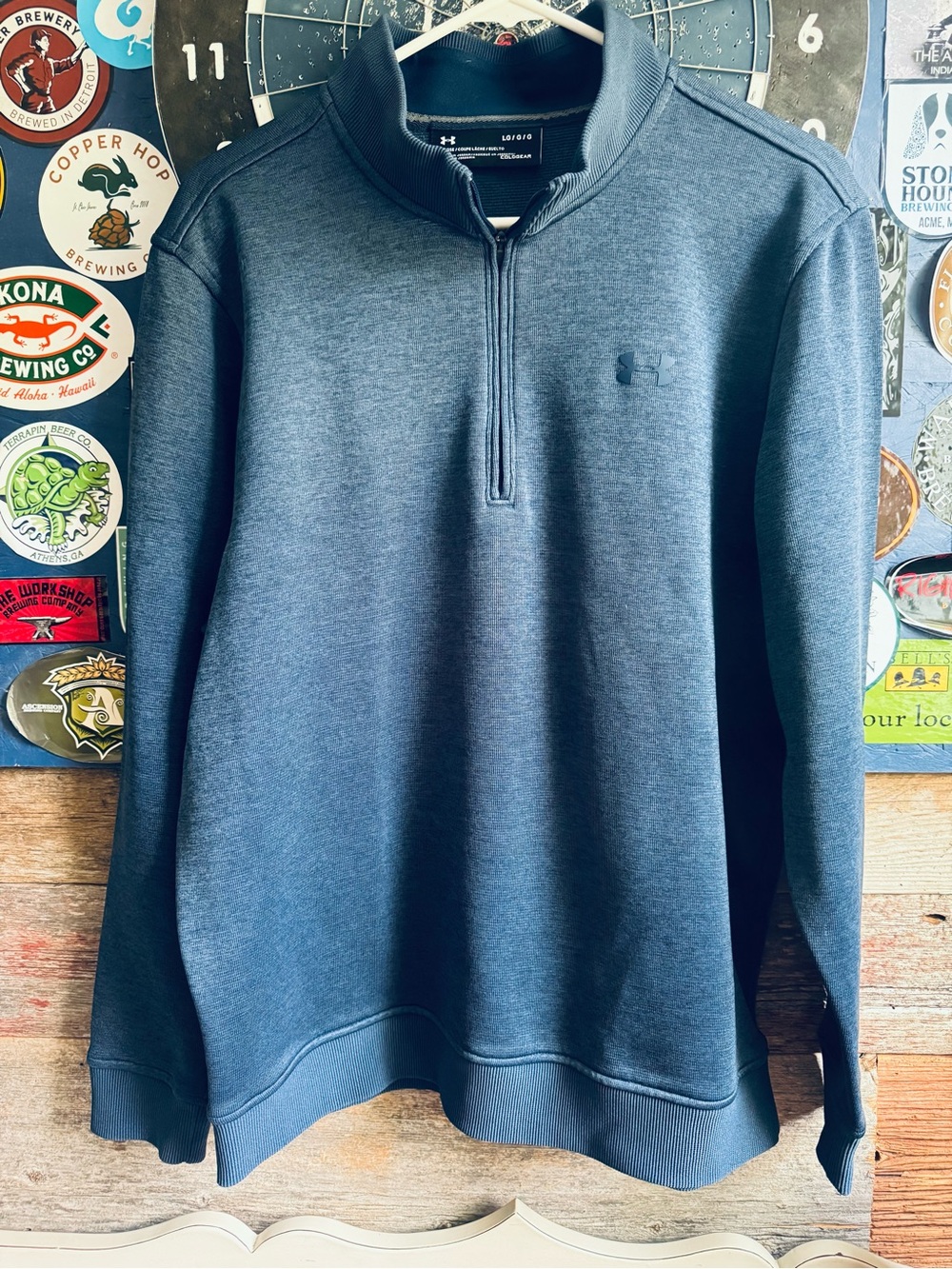 Under Armour Men's Large Quarter-Zip Loose Fit Pullover Sweater - Navy